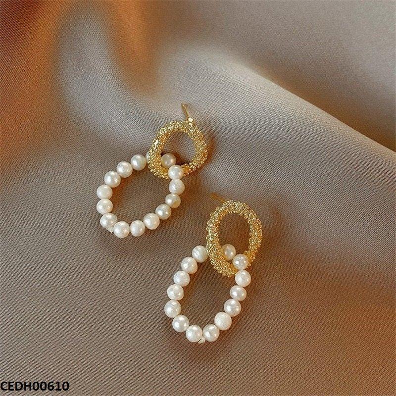 CEDH00610 JMN Duble Round Pearl Drop Earrings - CEDH